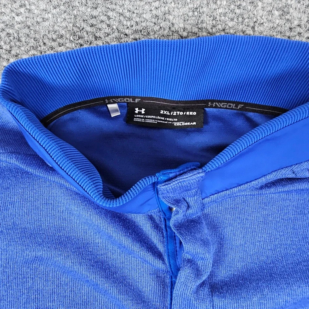 Under Armour Golf ColdGear 2XL Blue Heather Snap Mock Neck Pullover Mens XXL